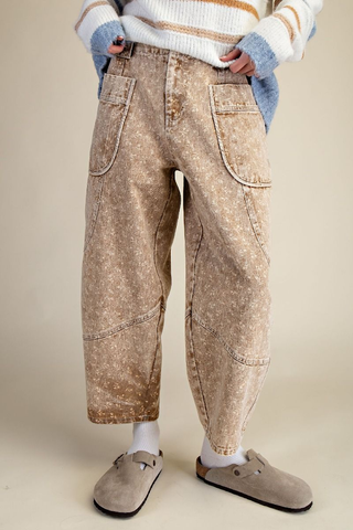 Gain Your Trust Mineral Wash Barrel Leg Pants - Latte