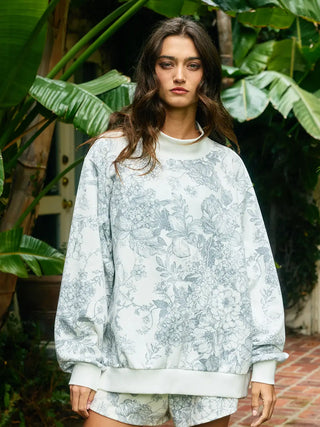 PREORDER Floral Oversized Mock Neck Sweatshirt - Ivory