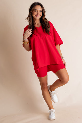 Piece It Together V Neck Top and Biker Shorts Set