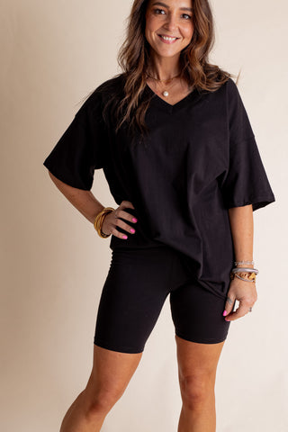 Piece It Together V Neck Top and Biker Shorts Set