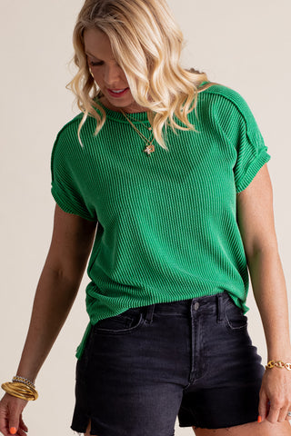 Time To Travel Urban Ribbed Drop Shoulder Top *Final Sale*