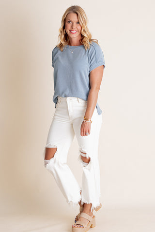 Time To Travel Urban Ribbed Drop Shoulder Top *Final Sale*