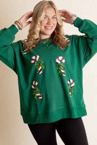 Candy Cane Christmas Sequin Sweatshirt