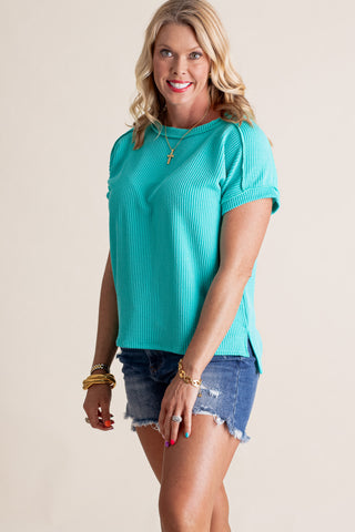 Time To Travel Urban Ribbed Drop Shoulder Top *Final Sale*