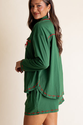 Santa Embroidered Pajama Set