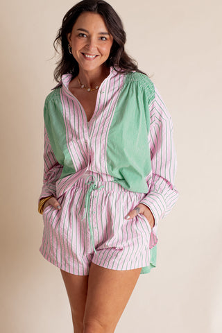 Set It Off Striped Button Down Top