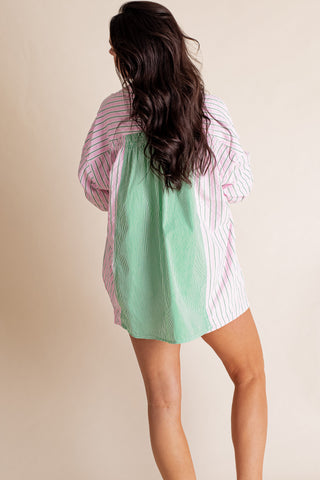 Set It Off Striped Button Down Top