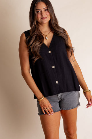 Windswept Linen Button Down Vest