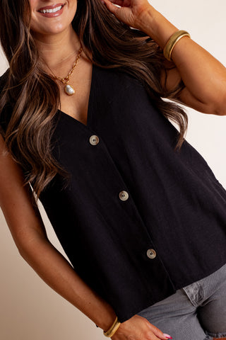 Windswept Linen Button Down Vest