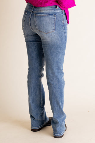 Megan Mid Rise Long Straight Leg Jeans