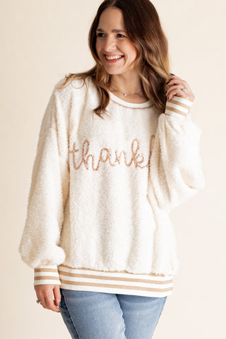 Thankful Embroidered Oversized Sweatshirt