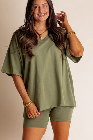 Piece It Together V Neck Top and Biker Shorts Set