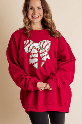 Red Christmas Tree Cake Bow Sweatshirt