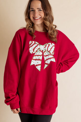 Red Christmas Tree Cake Bow Sweatshirt