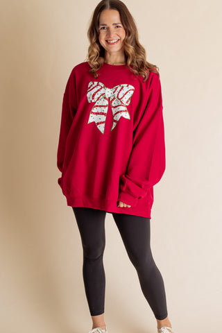 Red Christmas Tree Cake Bow Sweatshirt