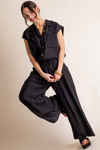 Wilder Days Button Down Top And Wide Leg Pants Set