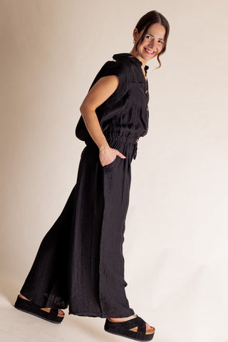 Wilder Days Button Down Top And Wide Leg Pants Set