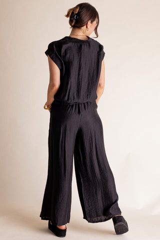 Wilder Days Button Down Top And Wide Leg Pants Set