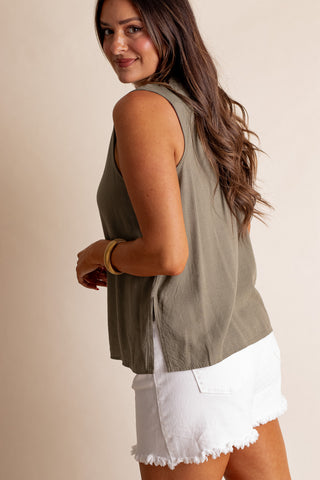 Windswept Linen Button Down Vest