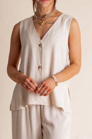 Windswept Linen Button Down Vest