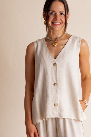 Windswept Linen Button Down Vest