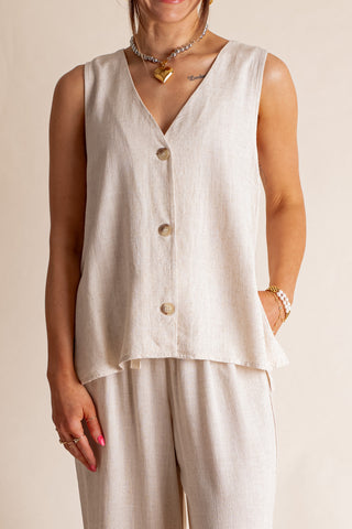 Windswept Linen Button Down Vest