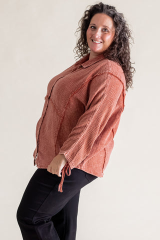 Final Countdown Button Down Top - CURVY *Final Sale*