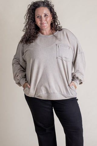 Sweet Bliss Acid Wash Pullover - CURVY *Final Sale*