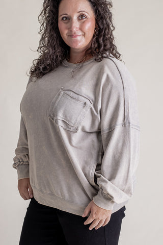 Sweet Bliss Acid Wash Pullover - CURVY *Final Sale*