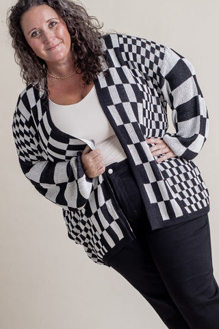 I'll Be Back Checkered Cardigan - CURVY