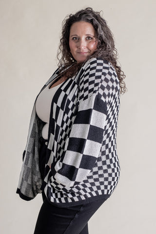 I'll Be Back Checkered Cardigan - CURVY