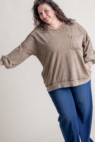 Sweet Bliss Acid Wash Pullover - CURVY *Final Sale*