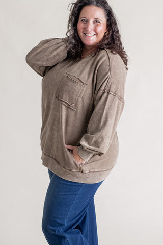 Sweet Bliss Acid Wash Pullover - CURVY *Final Sale*