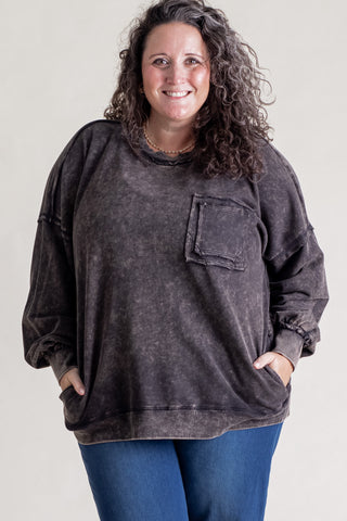 Sweet Bliss Acid Wash Pullover - CURVY *Final Sale*