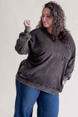 Sweet Bliss Acid Wash Pullover - CURVY *Final Sale*