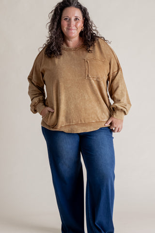 Sweet Bliss Acid Wash Pullover - CURVY