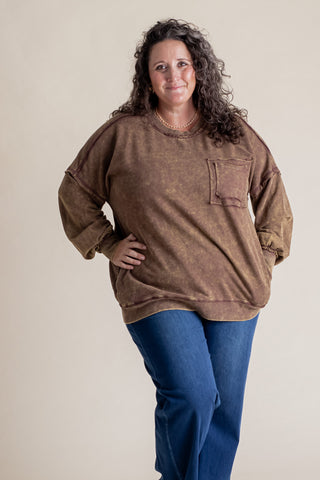 Sweet Bliss Acid Wash Pullover - CURVY