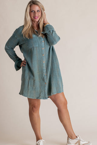 Holding On Oversized Shirt Dress