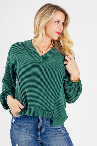 Absolute Class Ribbed V Neck Top *Final Sale*