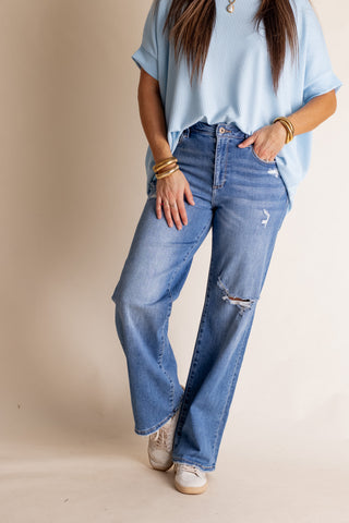 Olivia High Rise Distressed Straight Leg Jeans