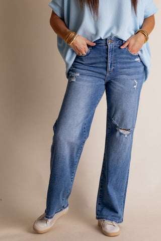 Olivia High Rise Distressed Straight Leg Jeans