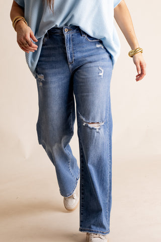 Olivia High Rise Distressed Straight Leg Jeans