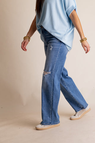 Olivia High Rise Distressed Straight Leg Jeans