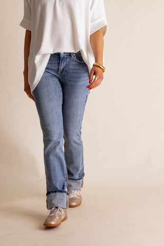 Megan Mid Rise Long Straight Leg Jeans