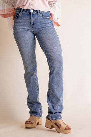 Megan Mid Rise Long Straight Leg Jeans