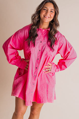 Say My Name Pleated Shirt Dress