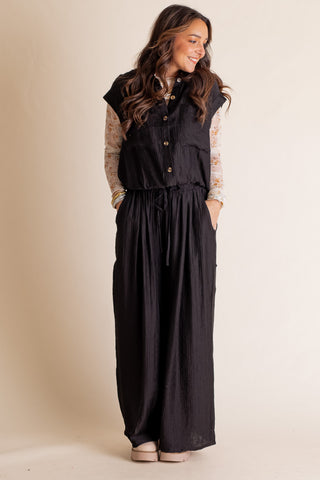 Wilder Days Button Down Top And Wide Leg Pants Set