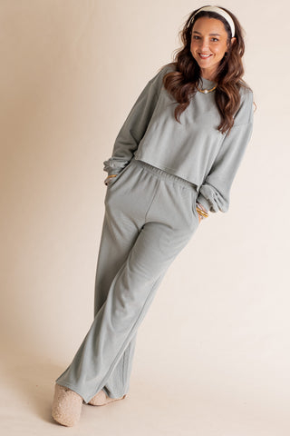 Roll With It Knit Top And Wide Leg Lounge Pants Set