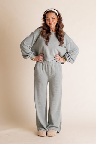 Roll With It Knit Top And Wide Leg Lounge Pants Set