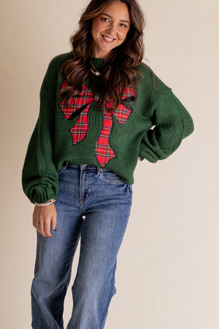 Pinch Me Christmas Plaid Bow Sweater